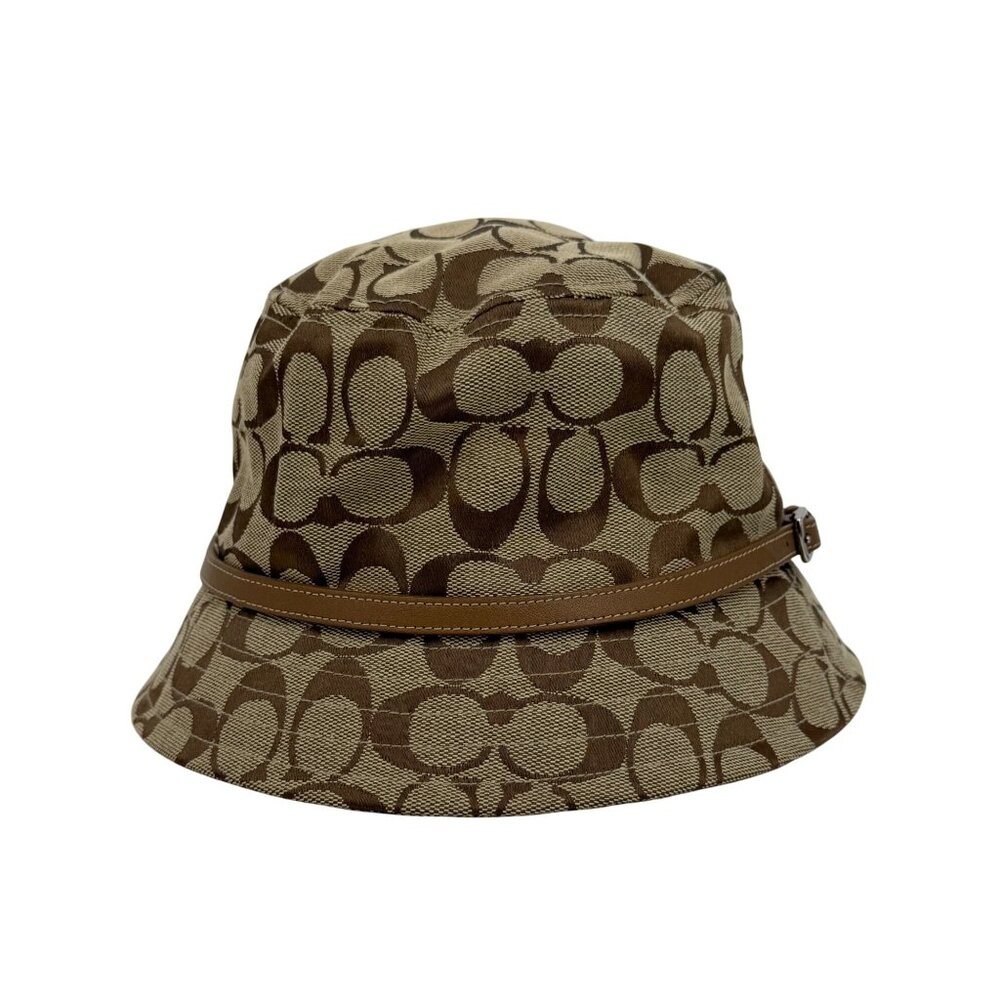 Vintage Coach CC Monogram Bucket Hat Brown/Tan Canvas Vegan Leather Accent Y2K - Picture 5 of 12